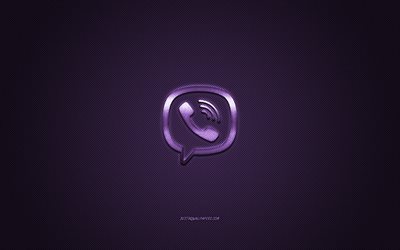 Viber, social media, Viber purple logo, purple carbon fiber background, Viber logo, Viber emblem