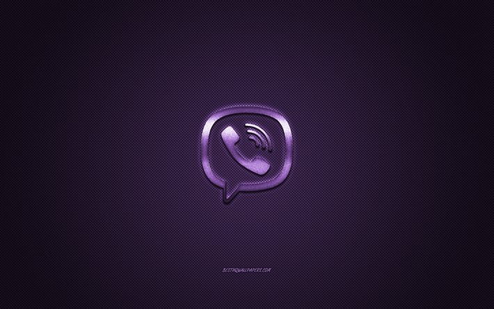 Viber, sosiaalinen media, Viber violetti logo, violetti hiilikuitutausta, Viber logo, Viber tunnus