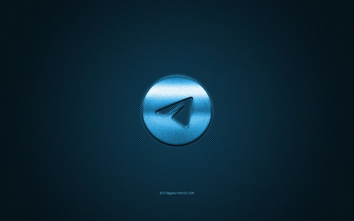 Telegram, m&#237;dia social, logotipo azul do Telegram, fundo azul de fibra de carbono, logotipo do Telegram, emblema do Telegram