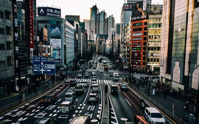 Tóquio, noite, centros de negócios, arranha-céus de Tóquio, Japão, edifícios modernos, paisagem urbana de Tóquio, capital do Japão