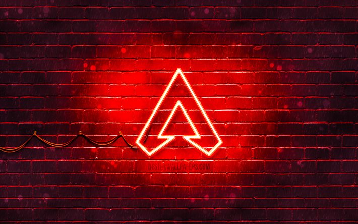Apex Legendsin punainen logo, 4k, punainen tiilisein&#228;, Apex Legends -logo, 2020-pelit, Apex Legends -neonilogo, Apex Legends