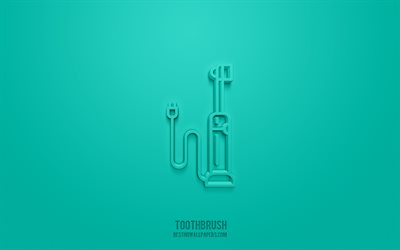 Toothbrush 3d icon, green background, 3d symbols, Toothbrush, Dentistry icons, 3d icons, Toothbrush sign, Dentistry 3d icons