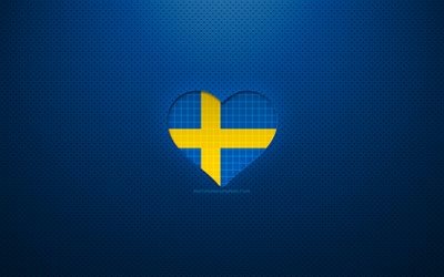 ich liebe schweden, 4k, europa, blau gepunkteter hintergrund, schwedisches flaggenherz, schweden, lieblingsl&#228;nder, liebe schweden, schwedische flagge