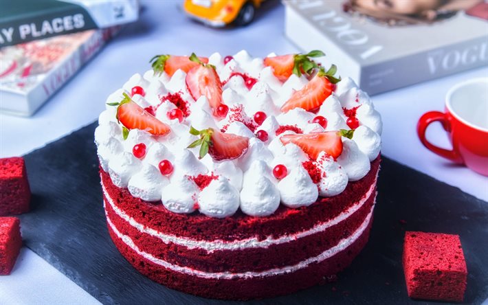punainen kakku, leivonnaiset, j&#228;lkiruoat, kakut, mansikkakakku, marjakakku