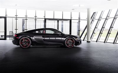 Audi R8 RWD Panther Edition, 2021, side view, exterior, black coupe, tuning R8, new black R8, german sports cars, Audi