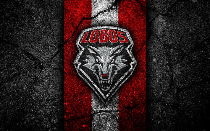 New Mexico Lobos, 4k, amerikansk fotbollslag, NCAA, r&#246;d vit sten, USA, asfaltstruktur, amerikansk fotboll, New Mexico Lobos-logotyp