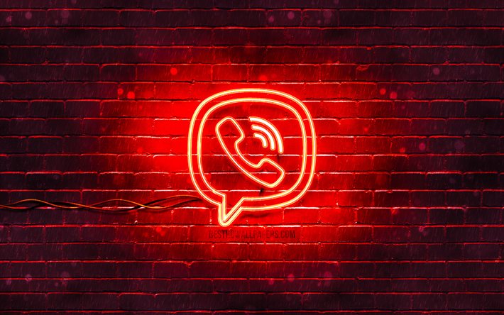 viber rotes logo, 4k, rote backsteinmauer, viber logo, soziale netzwerke, viber neon logo, viber
