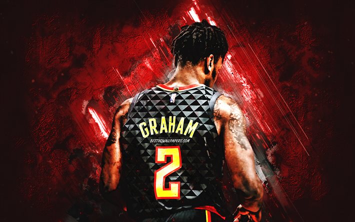 Treveon Graham, Atlanta Hawks, NBA, portrait, joueur de basket-ball am&#233;ricain, fond de pierre rouge, basket-ball
