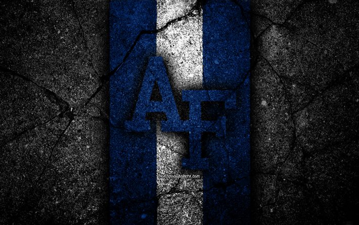 Ilmavoimien Falcons, 4k, amerikkalainen jalkapallojoukkue, NCAA, sininen valkoinen kivi, USA, asfalttipinta, amerikkalainen jalkapallo, Air Force Falcons -logo