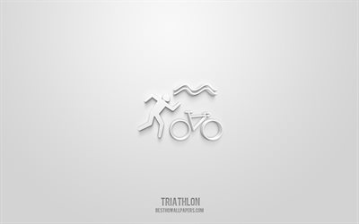Triathlon 3d icon, white background, 3d symbols, Triathlon, Sport icons, 3d icons, Triathlon sign, Sport 3d icons