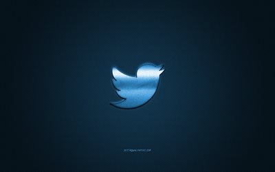 Twitter, social media, Twitter blue logo, blue carbon fiber background, Twitter logo, Twitter emblem