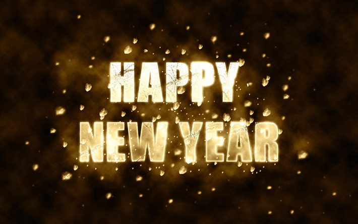 新年あけましておめでとうございます, 抽象的な3D文字, 茶色の背景, 年末年始, creative クリエイティブ