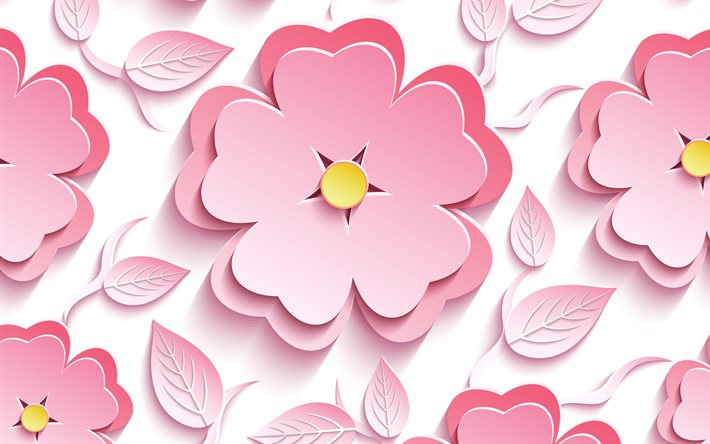 rosa 3D-blommor, 4k, blomm&#246;nster, 3D-texturer, bakgrund med blommor, blommiga strukturer, rosa blommiga bakgrunder