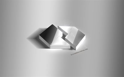 Ubiq 3D silver logo, Ubiq, cryptocurrency, gray background, Ubiq logo, Ubiq 3D emblem, metal Ubiq 3D logo