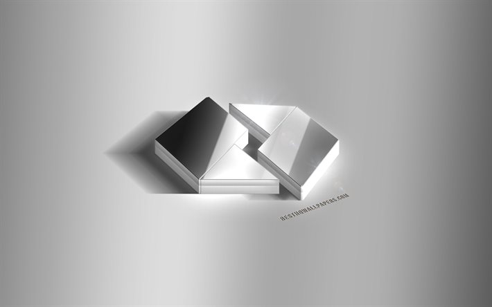 Logotipo Ubiq 3D prateado, Ubiq, criptomoeda, fundo cinza, logotipo Ubiq, emblema Ubiq 3D, logotipo Ubiq 3D de metal