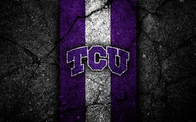TCU Horned Frogs, 4k, american football team, NCAA, violet white stone, USA, asphalt texture, american football, TCU Horned Frogs logo