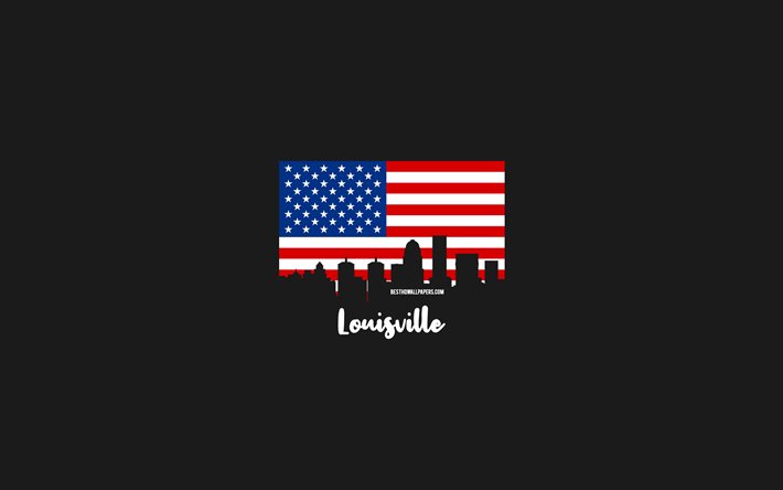 Louisville, Amerikan şehirleri, Louisville siluet manzarası, ABD bayrağı, Louisville şehir manzarası, Amerikan bayrağı, ABD, Louisville manzarası