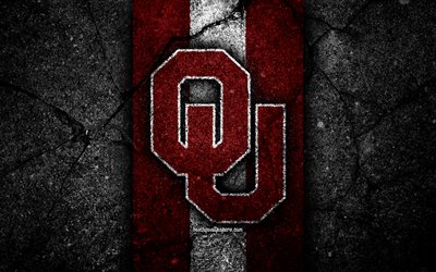 Oklahoma Sooners, 4k, squadra di football americano, NCAA, pietra bianca viola, USA, trama di asfalto, football americano, logo Oklahoma Sooners