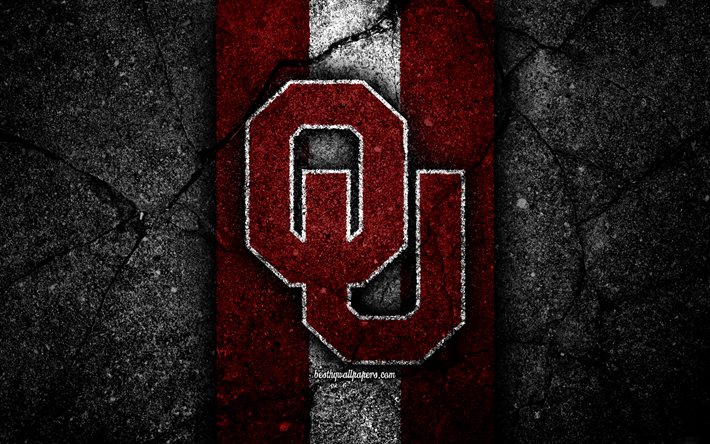 Oklahoma Sooners, 4k, amerikan futbol takımı, NCAA, mor beyaz taş, ABD, asfalt dokusu, amerikan futbolu, Oklahoma Sooners logosu