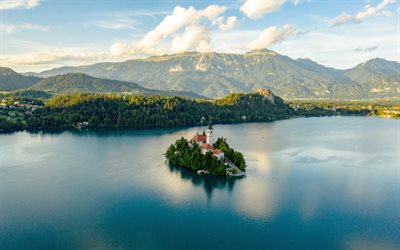 Lake Bled, 4k, beautiful nature, summer, Julian Alps, Carniolan, Slovenia, Europe
