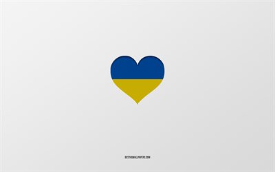 Amo Ucrania, pa&#237;ses europeos, Ucrania, fondo gris, coraz&#243;n de la bandera de Ucrania, pa&#237;s favorito
