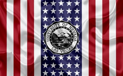 Emblema de la Universidad de Nevada Las Vegas, Bandera Americana, Logotipo de la Universidad de Nevada Las Vegas, Paradise, Nevada, EE UU, Universidad de Nevada Las Vegas