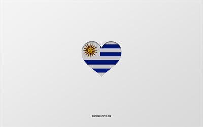 Me encanta Uruguay, pa&#237;ses de Am&#233;rica del Sur, Uruguay, fondo gris, coraz&#243;n de la bandera de Uruguay, pa&#237;s favorito, Amor Uruguay