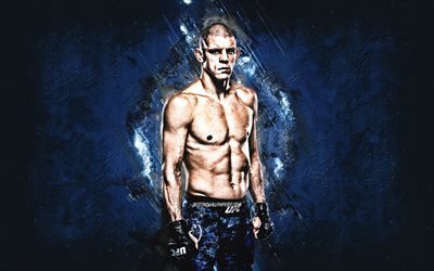 Joe Lauzon, UFC, MMA, american fighter, portrait, blue stone background, creative art
