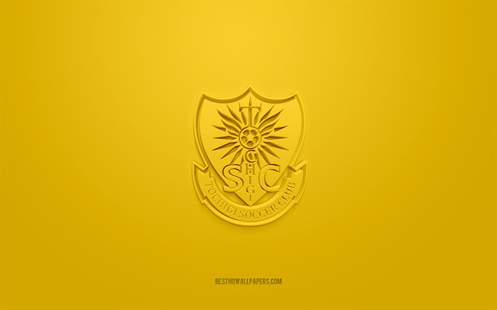 Tochigi SC, creative 3D logo, yellow background, J2 League, 3d emblem, Japan Football Club, Utsunomiya, Japan, 3d art, football, Tochigi SC 3d logo