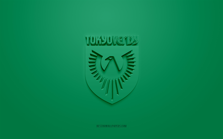 Tokyo Verdy, logo 3D cr&#233;atif, fond vert, Ligue J2, embl&#232;me 3d, Japan Football Club, Tokyo, Japon, art 3d, football, logo 3d Tokyo Verdy