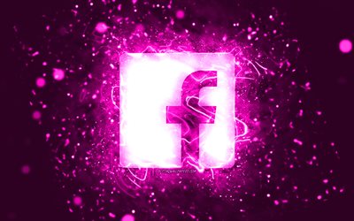 Facebook purple logo, 4k, purple neon lights, creative, purple abstract background, Facebook logo, social network, Facebook