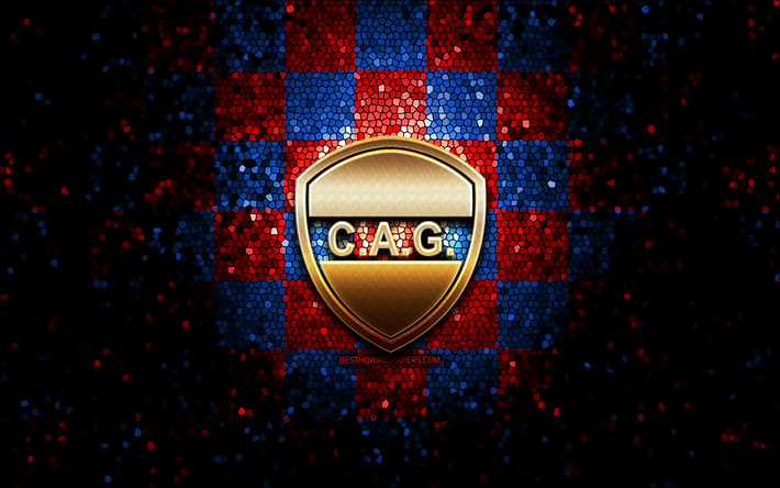 CA Guemes, parıltılı logo, Primera Nacional, kırmızı mavi kareli arka plan, futbol, Arjantinli Futbol Kul&#252;b&#252;, CA Guemes logosu, Club Atletico Guemes, mozaik sanatı, Guemes FC