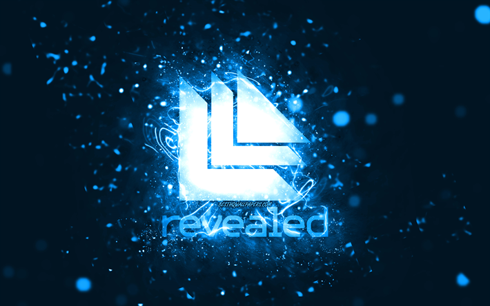 Revealed Recordings logo blu, 4k, luci al neon blu, creativo, sfondo astratto blu, Revealed Recordings logo, etichette musicali, Revealed Recordings