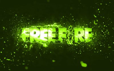 Garena Free Fire lime logo, 4k, lime neon lights, creative, lime abstract background, Garena Free Fire logo, online games, Free Fire logo, Garena Free Fire