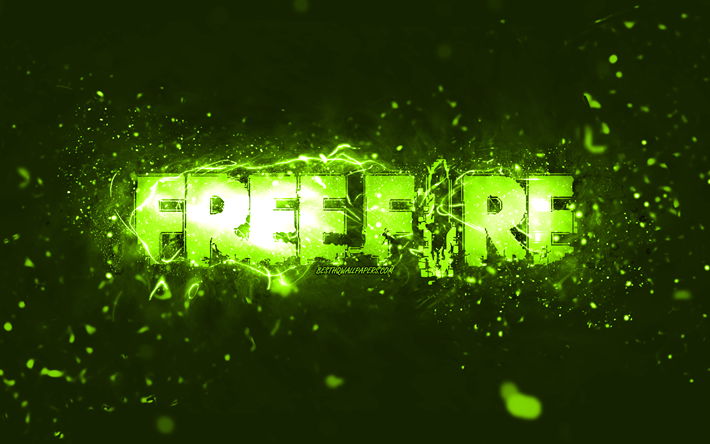 Garena Free Fire lime -logo, 4k, lime neon valot, luova, abstrakti lime tausta, Garena Free Fire -logo, online-pelit, Free Fire -logo, Garena Free Fire