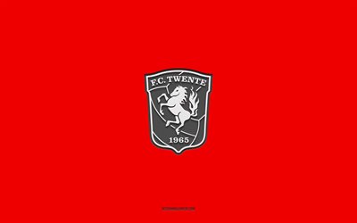 FC Twente, red background, Dutch football team, FC Twente emblem, Eredivisie, Twente, Netherlands, football, FC Twente logo