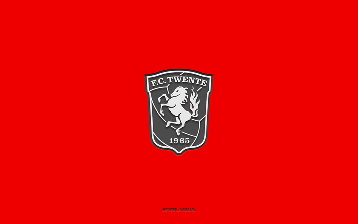 FC Twente, fundo vermelho, time de futebol holand&#234;s, emblema do FC Twente, Eredivisie, Twente, Holanda, futebol, logotipo do FC Twente