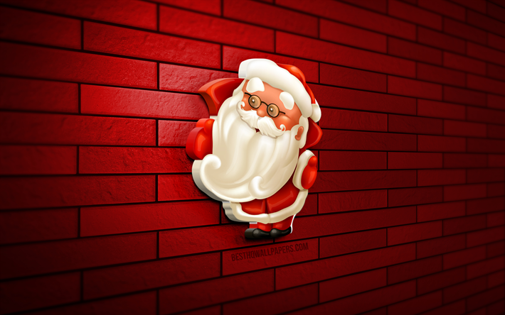 weihnachtsmann, 4k, red brickwall, weihnachtsschmuck, 3d weihnachtsmann, frohes neues jahr, frohe weihnachten, sankt nikolaus, 3d-kunst, 3d santa, weihnachtsdekorationen