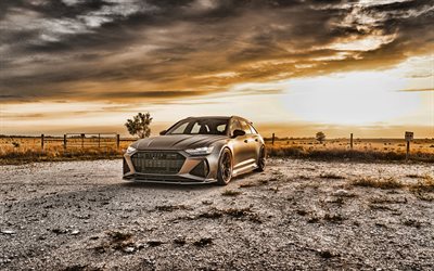 2021, Audi RS6 Avant, 4k, n&#228;kym&#228; edest&#228;, ulkoa, auringonlasku, urheiluvaunu, mattamusta RS6 Avant, viritys RS6 Avant, saksalaiset autot, Audi