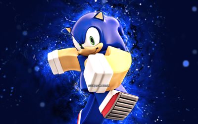 Sonic the Hedgehog, 4k, blue neon lights, Roblox, Heroes of Robloxia, Roblox characters, Sonic Roblox, Sonic the Hedgehog Roblox, Sonic the Roblox