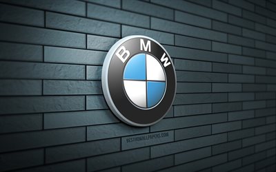 BMW 3D-logotyp, 4K, bl&#229; tegelv&#228;gg, kreativ, bilm&#228;rken, BMW-logotyp, 3D-konst, BMW