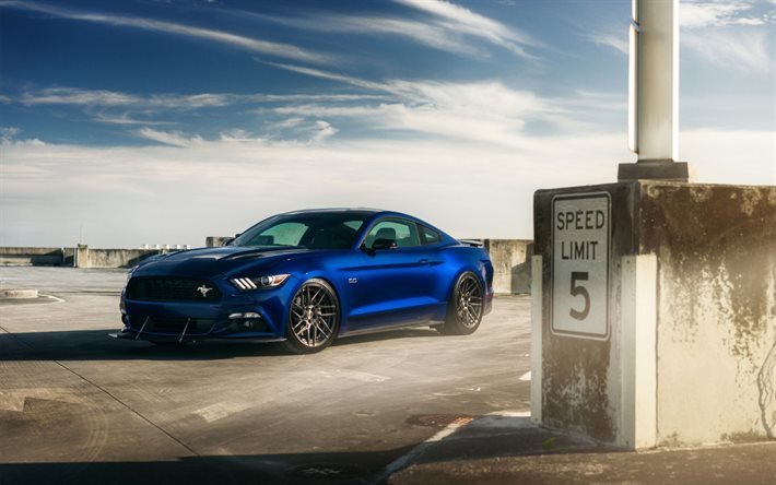 Ford Mustang, 2016, sininen mustang, urheiluauto, ADV 1 Py&#246;r&#228;t