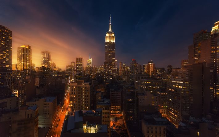 New York, Manhattan, Natt, Empire State Building, Kv&#228;ll, USA