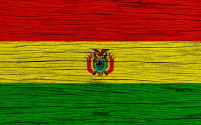 Bolivya bayrağı, 4k, G&#252;ney Amerika, ahşap doku, ulusal semboller, sanat, Bolivya