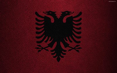 Flag of Albania, 4k, leather texture, Albanian flag, Europe, flags of Europe, Albania