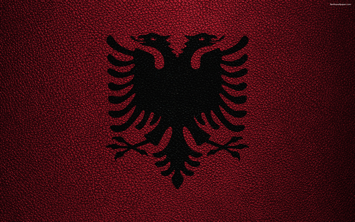 Bandera de Albania, 4k, textura de cuero, alban&#233;s bandera, Europa, banderas de Europa, Albania