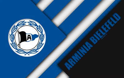 DSC Arminia Bielefeld, logo, 4k, Alem&#227;o clube de futebol, design de material, azul preto abstra&#231;&#227;o, Bielefeld, Alemanha, Bundesliga 2, futebol