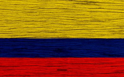 Kolombiya bayrağı, 4k, G&#252;ney Amerika, ahşap doku, ulusal semboller, sanat, Kolombiya