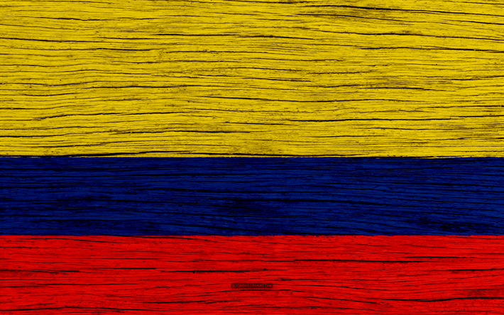 Flaggan i Colombia, 4k, Sydamerika, tr&#228;-struktur, Colombianska flaggan, nationella symboler, Colombia flagga, konst, Colombia