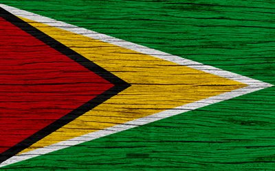 العلم غيانا, 4k, أمريكا الجنوبية, نسيج خشبي, Gayang العلم, الرموز الوطنية, غيانا العلم, الفن, غيانا